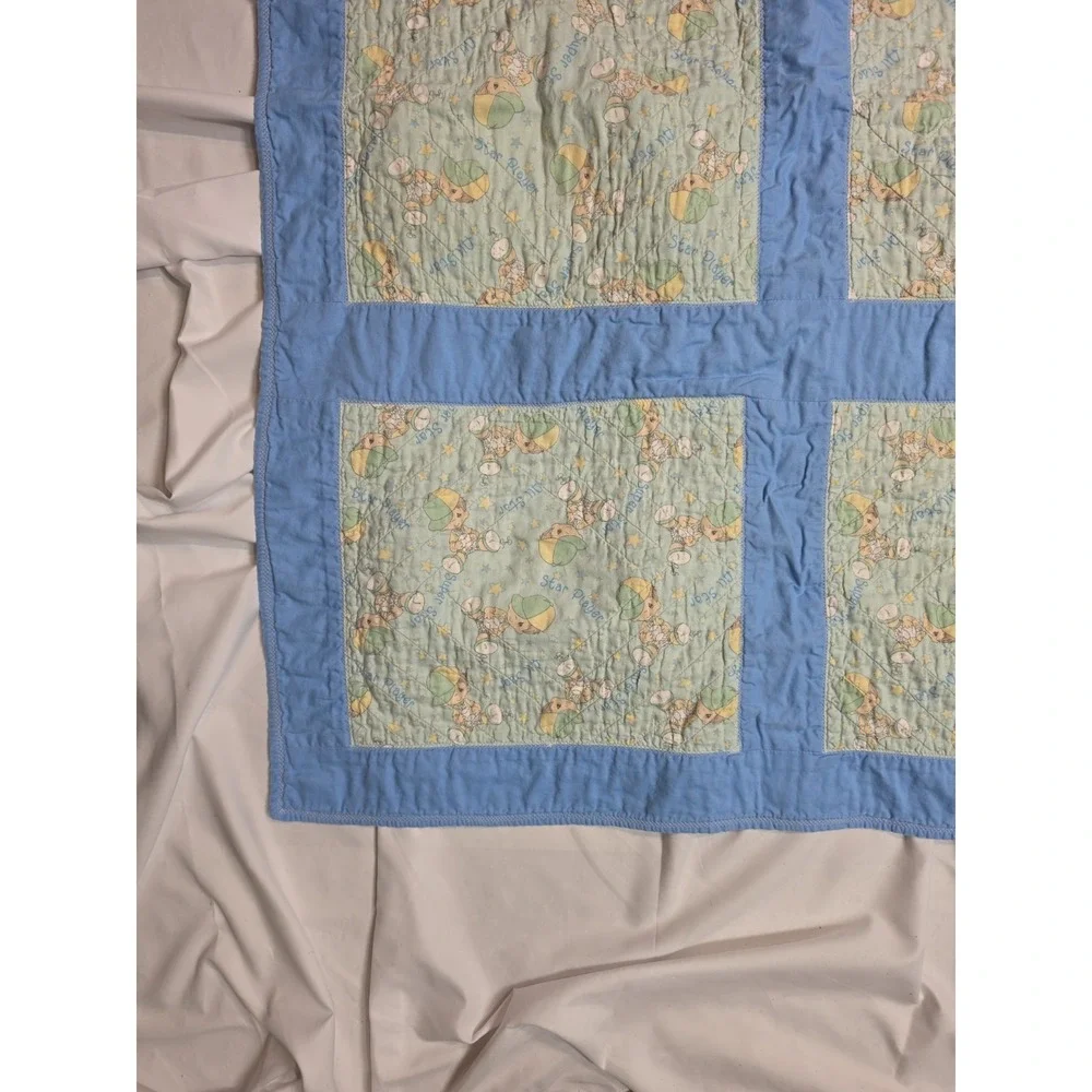 VTG 90's Precious Moments Quilted Baby Crib Blanket 42 X 32 Boys Baseball